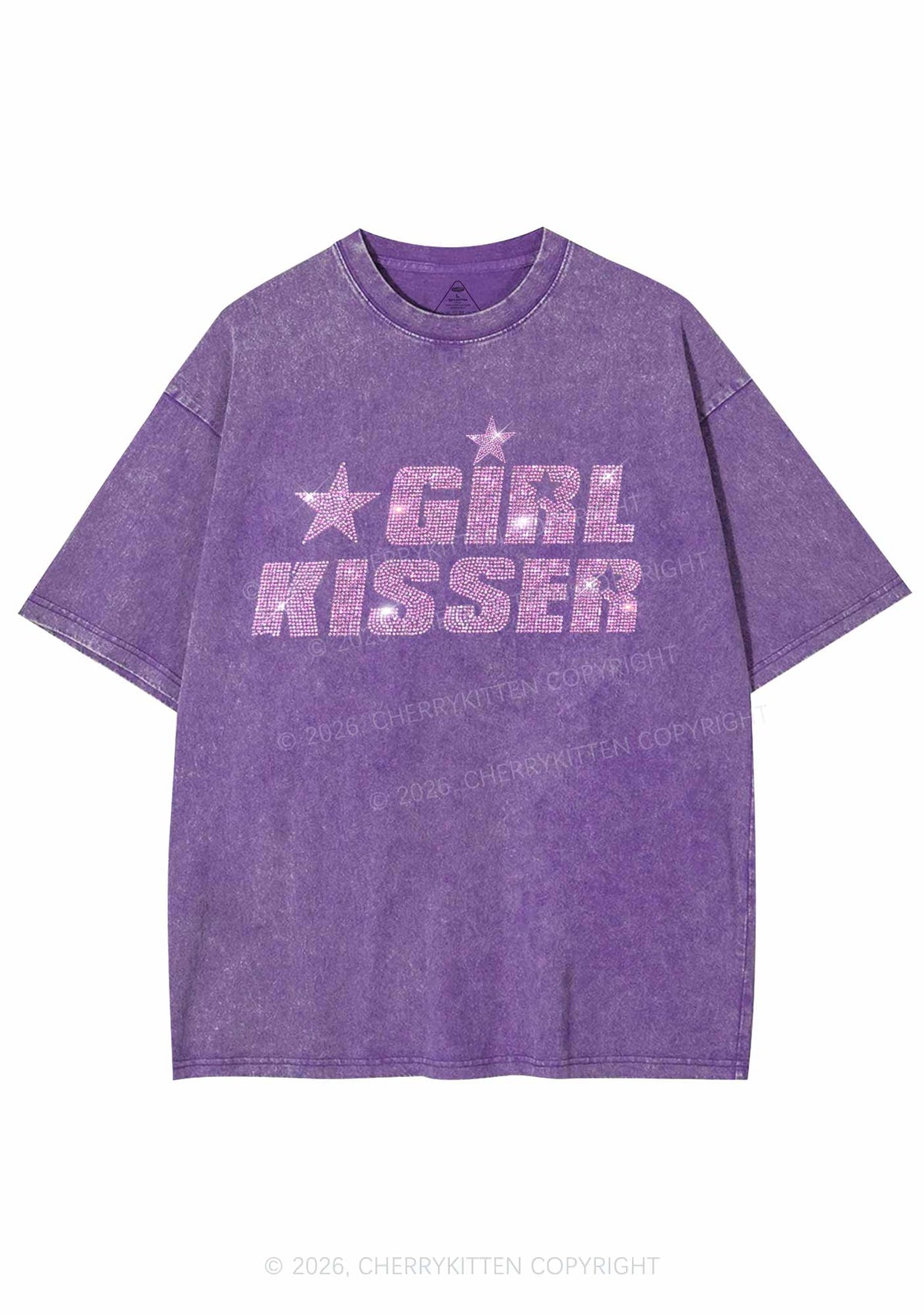 Rhinestone Girl Kisser Pride Y2K Shirts Washed Tee Cherrykitten