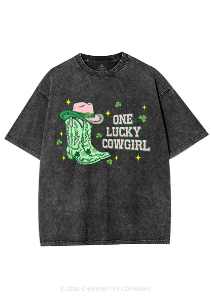One Lucky Cowgirl Boots St Patricks Y2K Shirts Washed Tee Cherrykitten