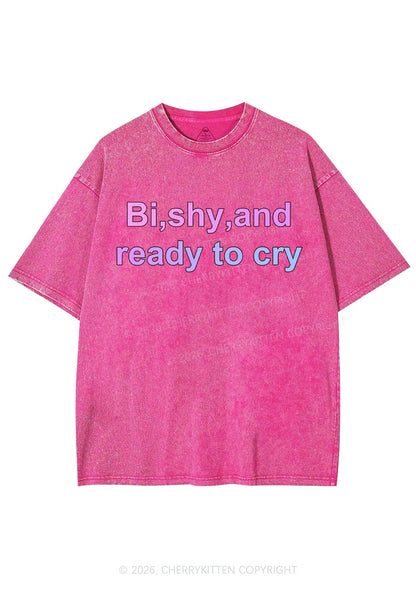 Bi Shy And Ready To Cry Pride Y2K Shirts Washed Tee Cherrykitten