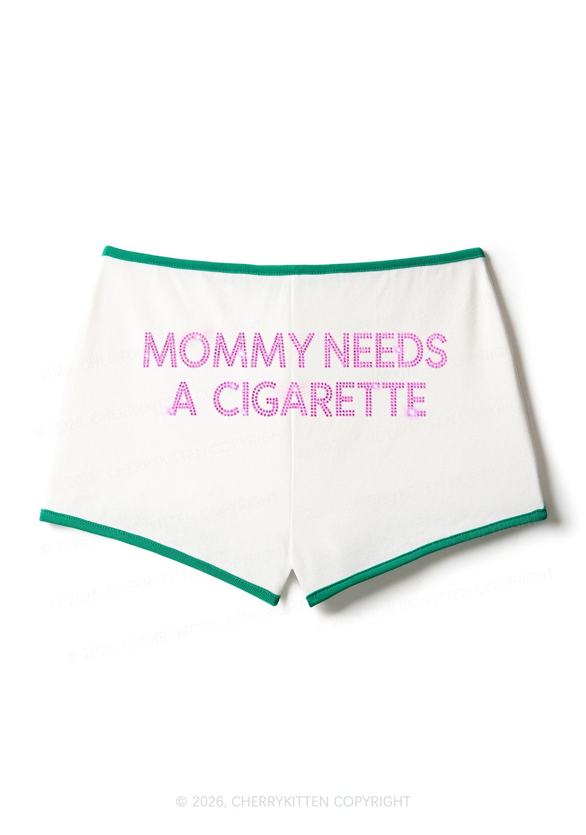 Rhinestone Mommy Needs Cigarette Y2K Booty Shorts Cherrykitten