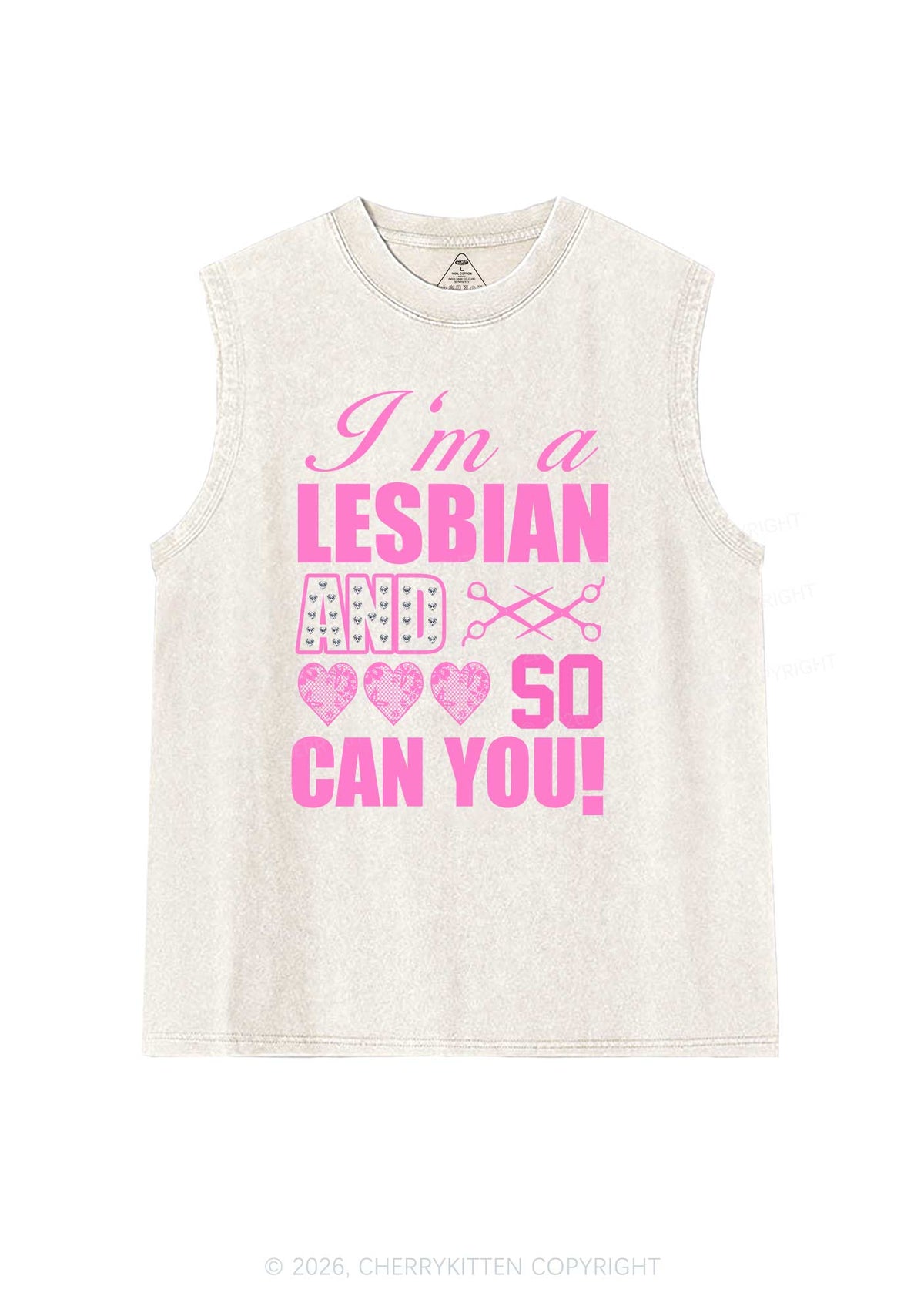 Im A Lesbian And So Can You Pride Y2K Washed Muscle Tank Cherrykitten