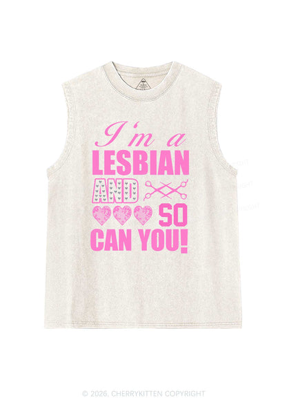 Im A Lesbian And So Can You Pride Y2K Washed Muscle Tank Cherrykitten