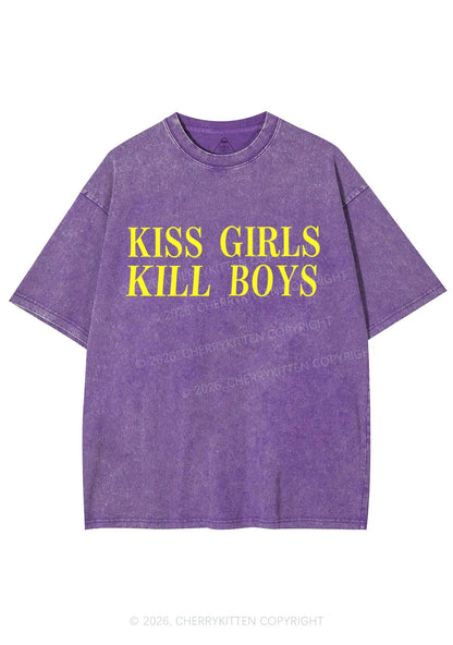 Kiss Girls Kill Boys Pride Y2K Shirts Washed Tee Cherrykitten