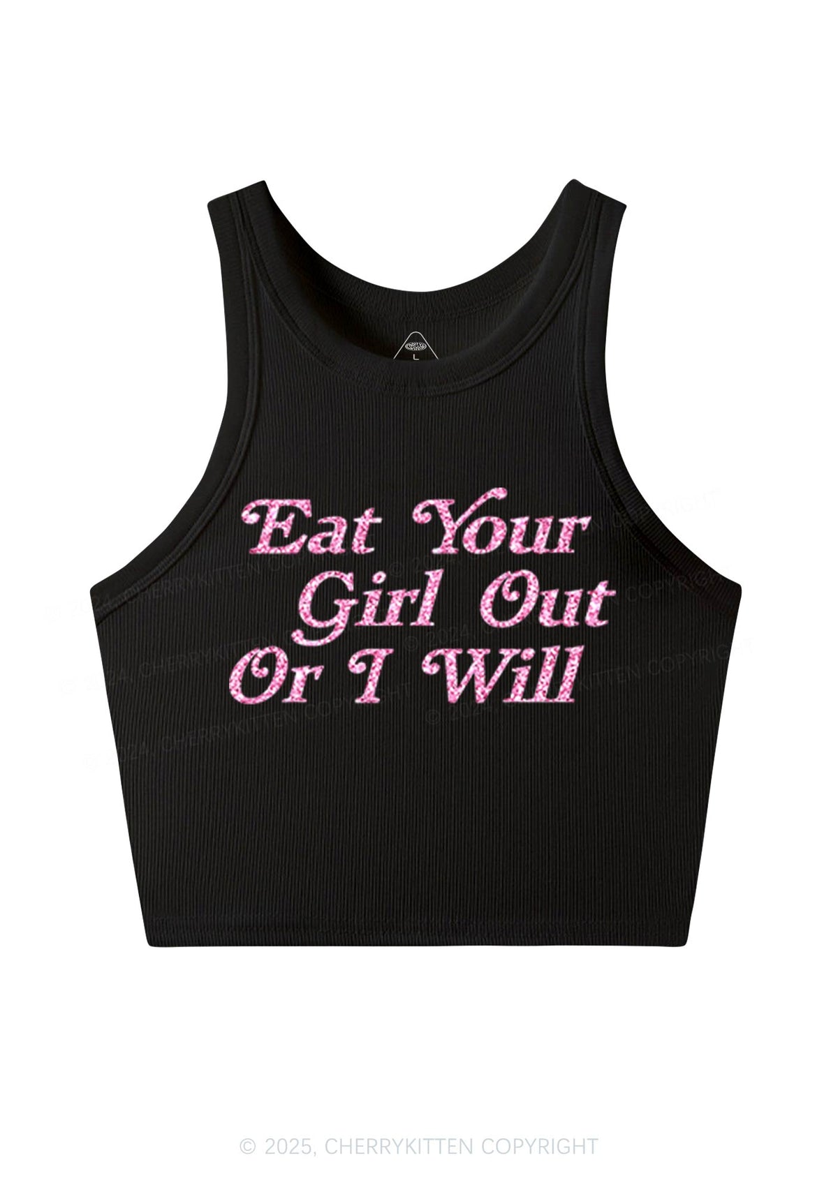 Glitter Eat Your Girl Out Y2K Crop Tank Top Cherrykitten