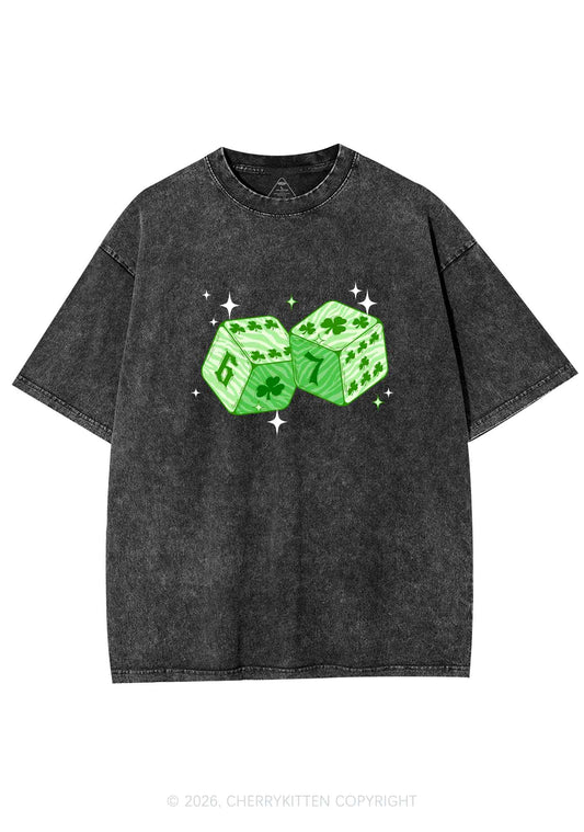 Green Clover Dice St Patricks Y2K Shirts Washed Tee Cherrykitten