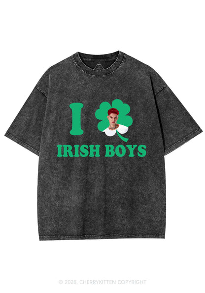 Custom I Love Shamrock Irish Boys St Patricks Y2K Shirts Washed Tee Cherrykitten
