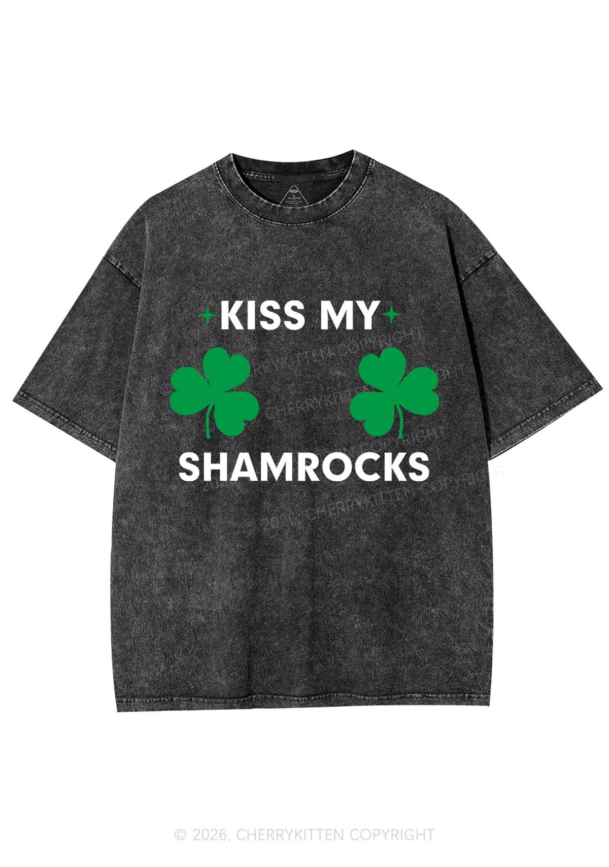 Kiss My Shamrocks St Patricks Y2K Shirts Washed Tee Cherrykitten