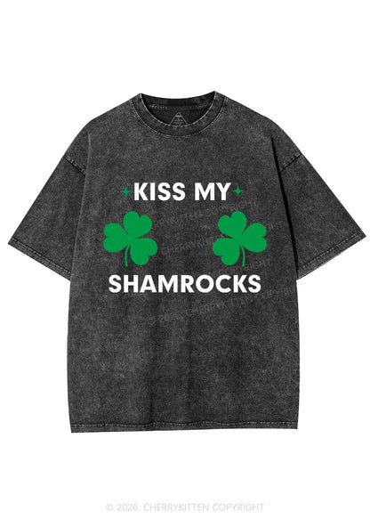 Kiss My Shamrocks St Patricks Y2K Shirts Washed Tee Cherrykitten