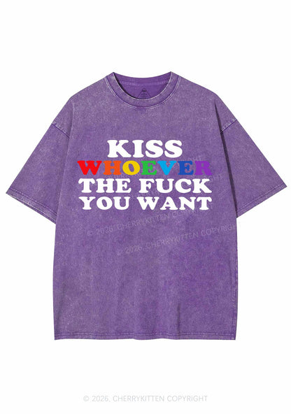 Kiss Whoever You Want Pride Y2K Shirts Washed Tee Cherrykitten