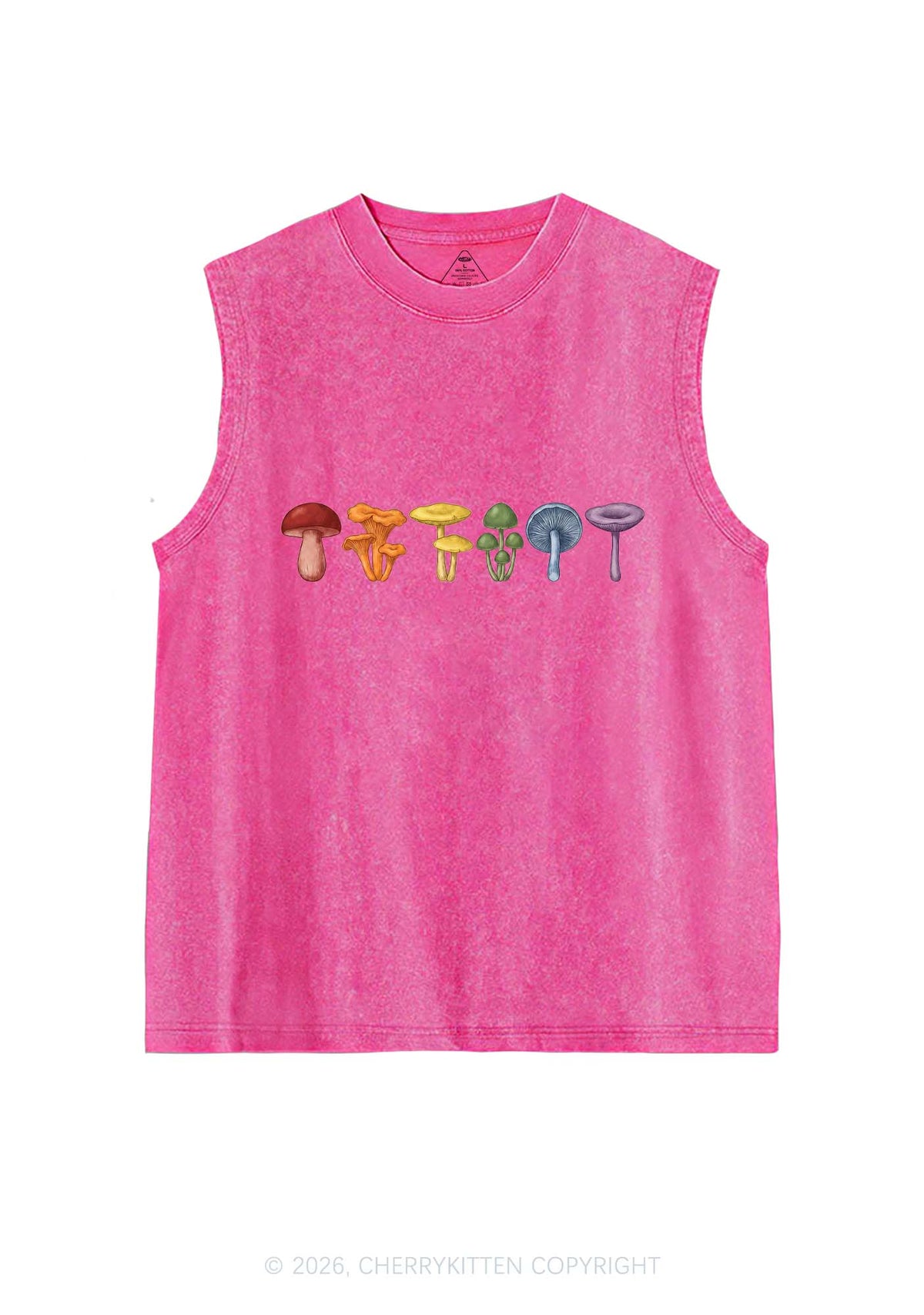 Rainbow Mushroom Pride Y2K Washed Muscle Tank Cherrykitten