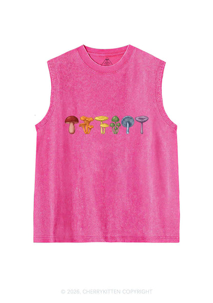 Rainbow Mushroom Pride Y2K Washed Muscle Tank Cherrykitten