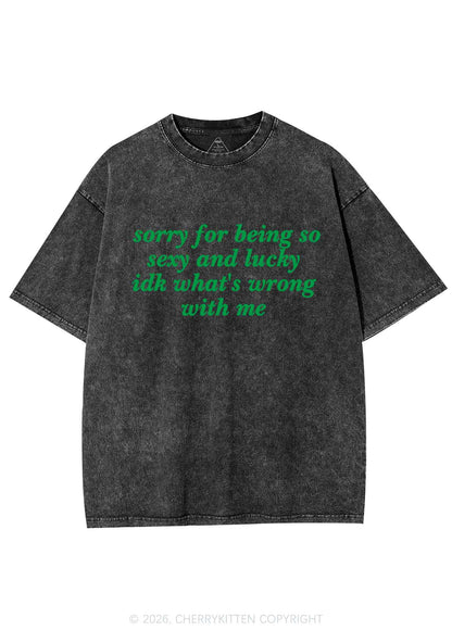 Sorry For Being So Lucky St Patricks Y2K Shirts Washed Tee Cherrykitten