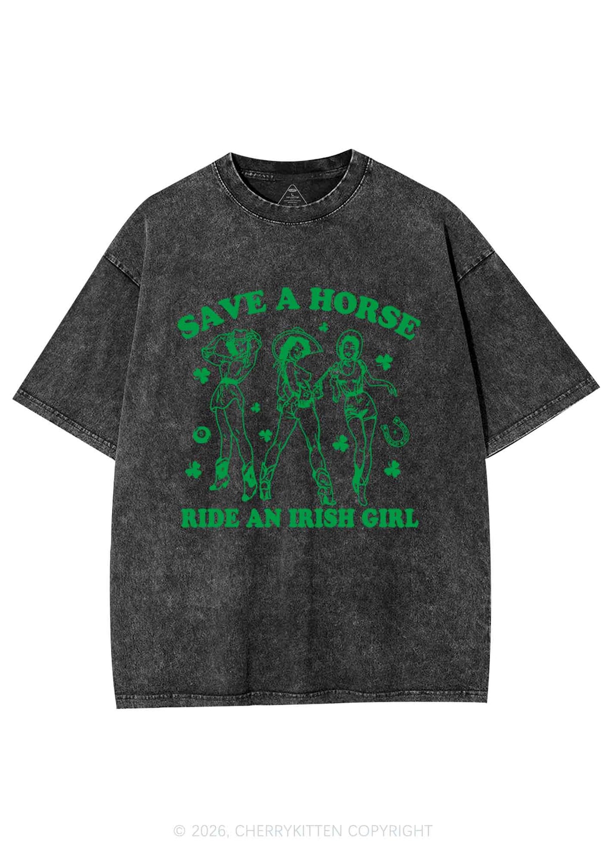 Ride An Irish Girl St Patricks Y2K Shirts Washed Tee Cherrykitten