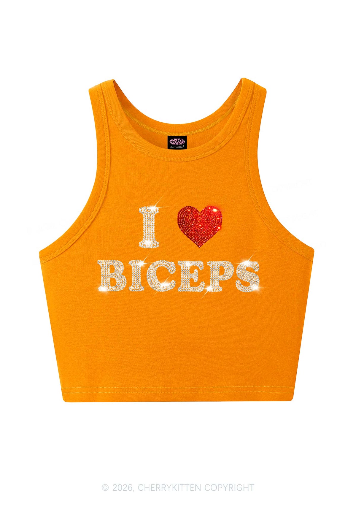 Rhinestone I Love Biceps Y2K Crop Tank Top Cherrykitten