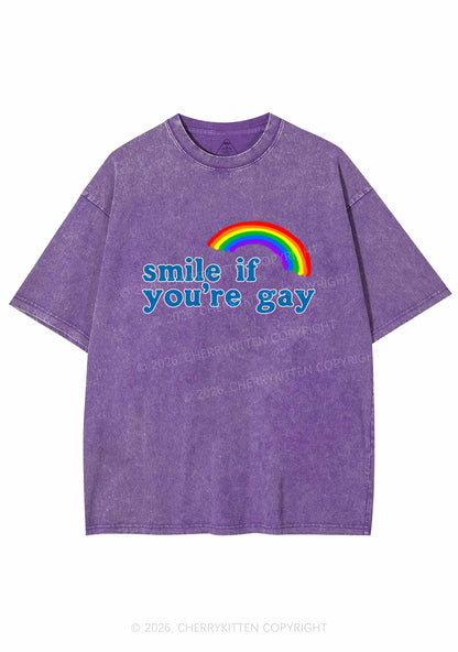 Rainbow Smile If You Are Gay Pride Y2K Shirts Washed Tee Cherrykitten
