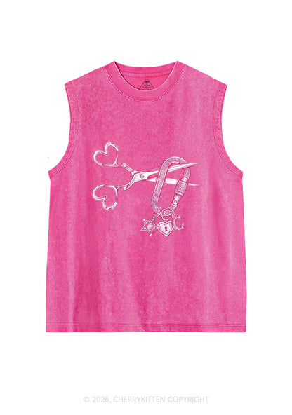 Pink Scissors Lock Charm Pride Y2K Washed Muscle Tank Cherrykitten
