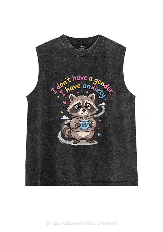 Raccoon I dont Have A Gender Pride Y2K Washed Muscle Tank Cherrykitten