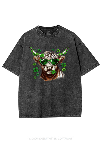 Highland Cow St Patricks Y2K Shirts Washed Tee Cherrykitten