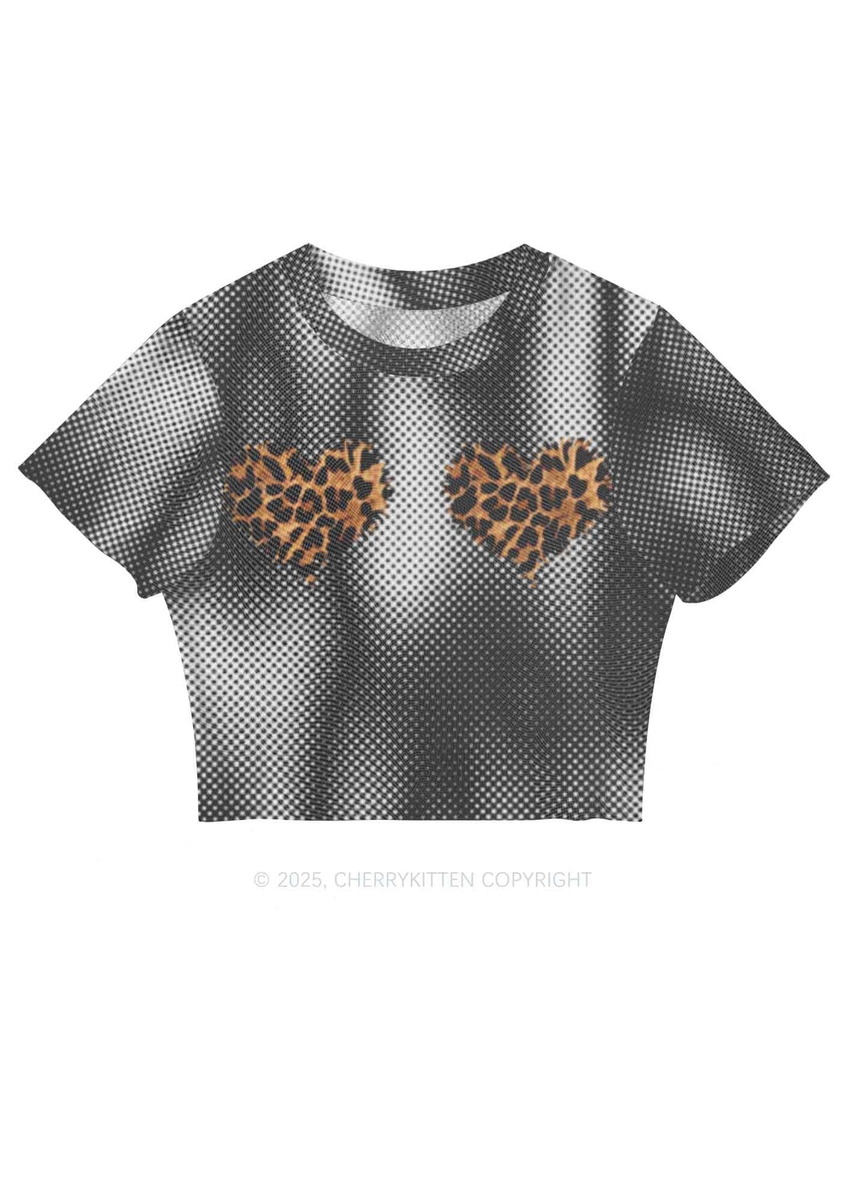 Leopard Hearts Y2K Mesh Crop Top Cherrykitten