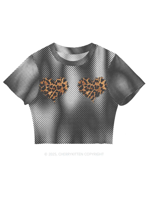 Leopard Hearts Y2K Mesh Crop Top Cherrykitten