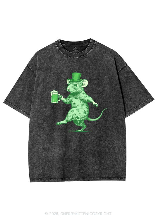 Green Drunk Rat St Patricks Y2K Shirts Washed Tee Cherrykitten