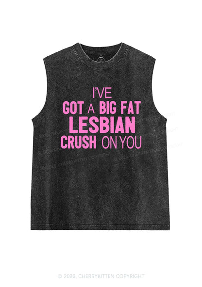 Big Fat Lesbian Crush Pride Y2K Washed Muscle Tank Cherrykitten