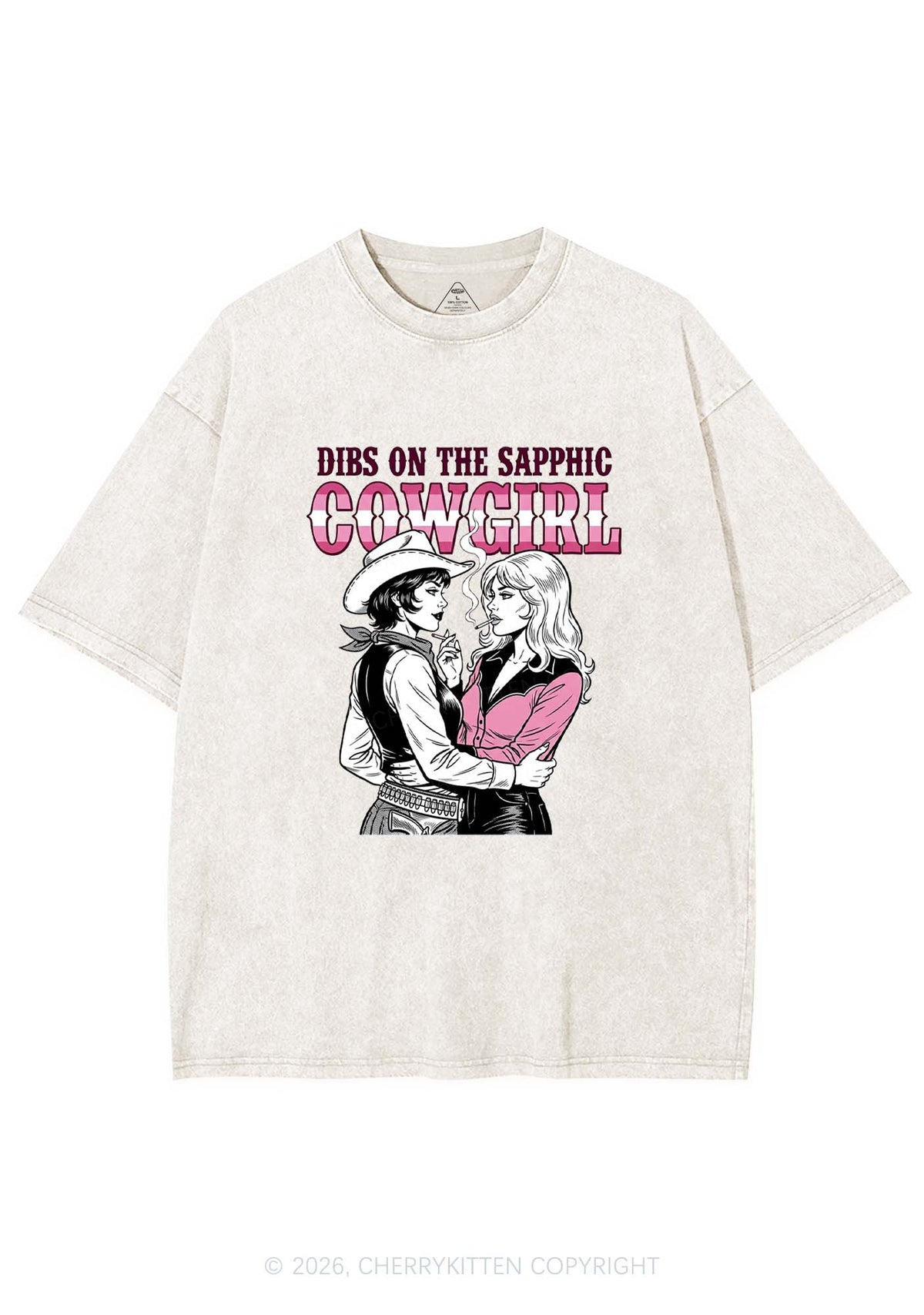 Dibs On The Sapphic Cowgirl Pride Y2K Shirts Washed Tee Cherrykitten