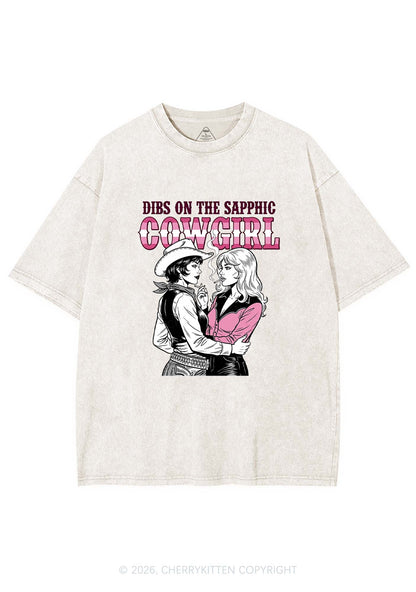 Dibs On The Sapphic Cowgirl Pride Y2K Shirts Washed Tee Cherrykitten