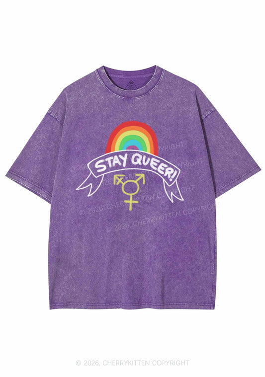 Stay Queer Pride Y2K Shirts Washed Tee Cherrykitten