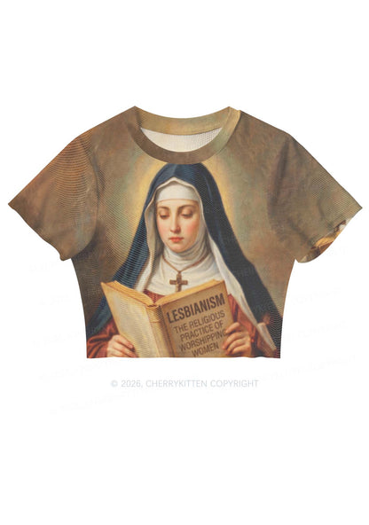 Lesbianism Nun Pride Y2K Mesh Crop Top Cherrykitten