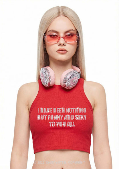 Rhinestone I Have Been Funny Y2K Crop Tank Top Cherrykitten
