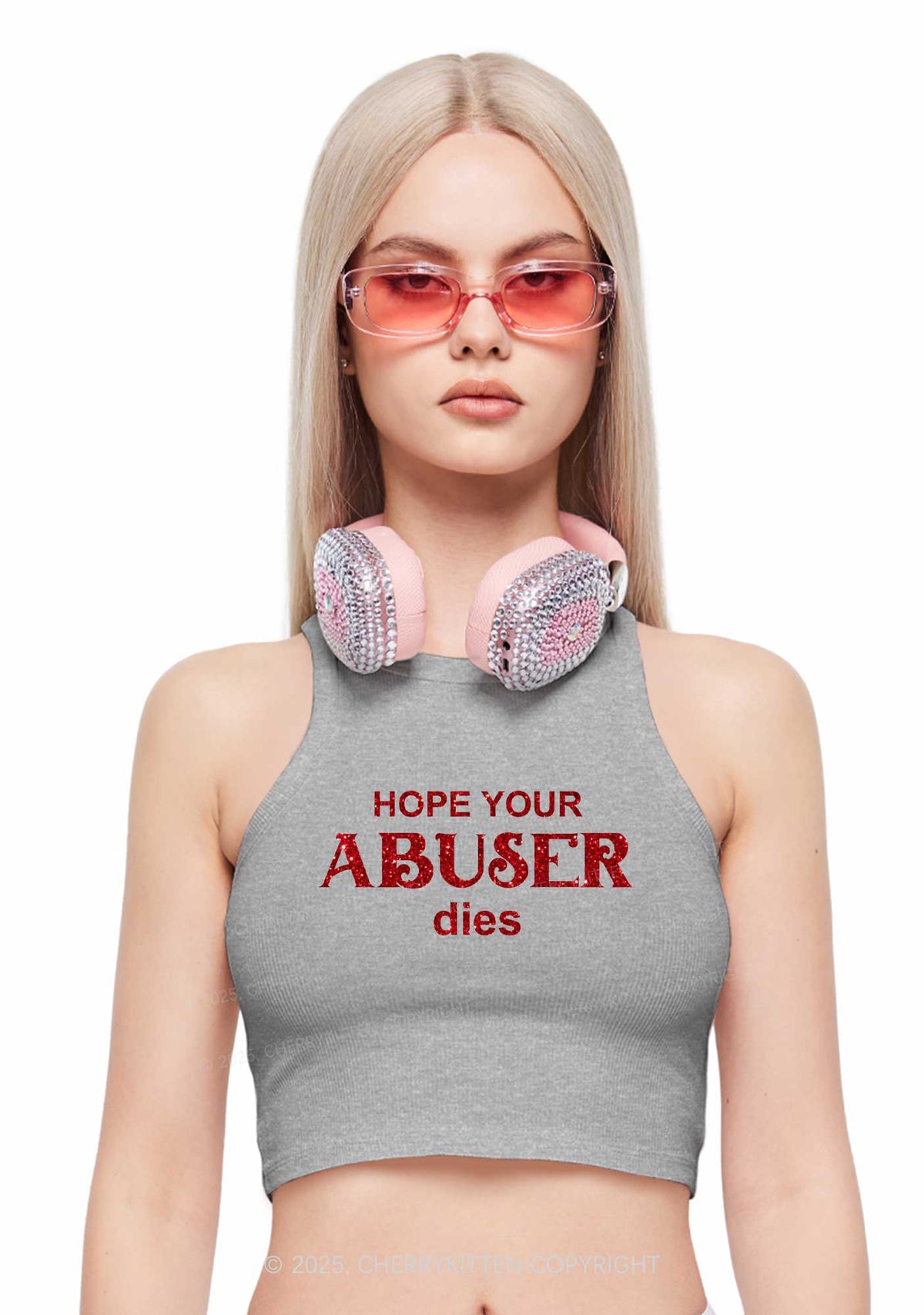 Glitter Abuser Dies Y2K Crop Tank Top Cherrykitten