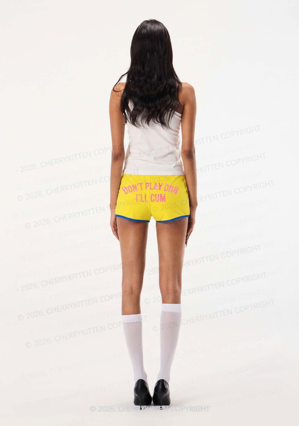 Rhinestone Dont Play DNB Y2K Booty Shorts Cherrykitten