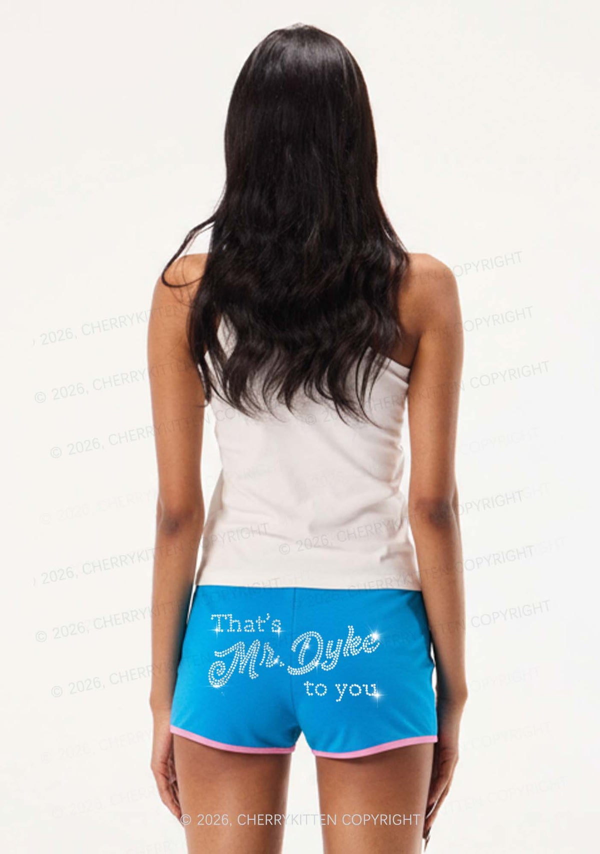 Rhinestone Thats Mr Dyke To You Pride Y2K Booty Shorts Cherrykitten