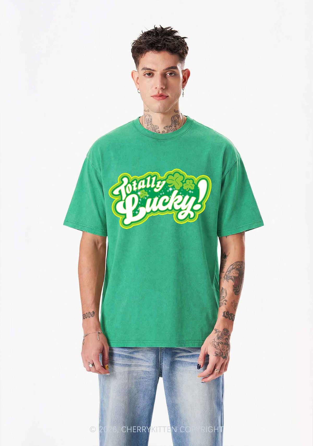 Totally Lucky St Patricks Y2K Shirts Washed Tee Cherrykitten