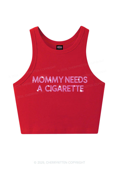 Rhinestone Mommy Needs Cigarette Y2K Crop Tank Top Cherrykitten