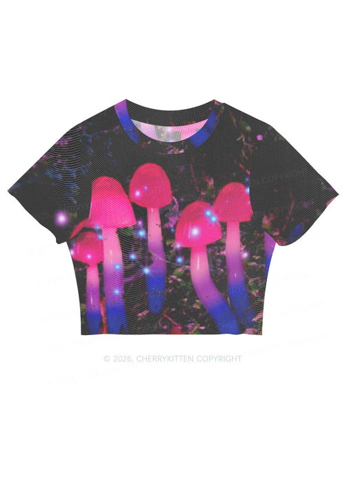 Bisexual Glowing Mushroom Pride Y2K Mesh Crop Top Cherrykitten