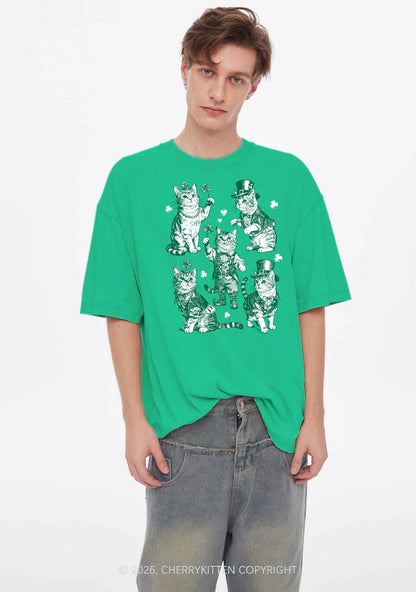 Green Lucky Cats St Patricks Y2K Shirts Washed Tee Cherrykitten