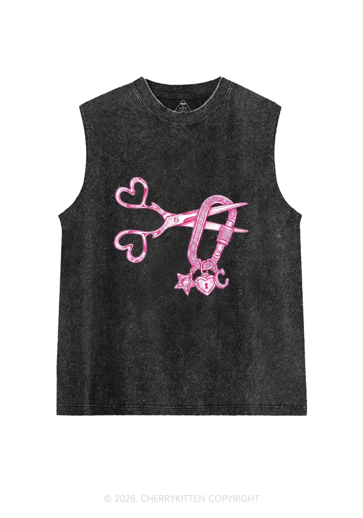 Pink Scissors Lock Charm Pride Y2K Washed Muscle Tank Cherrykitten