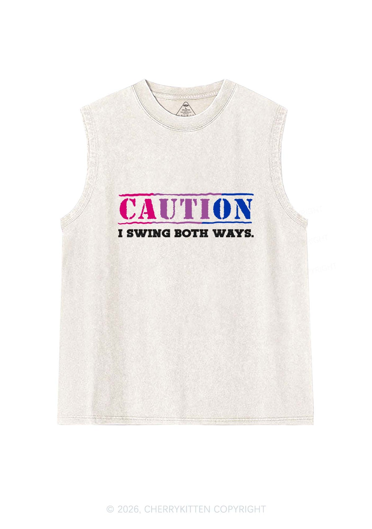 Caution I Swing Both Ways Pride Y2K Washed Muscle Tank Cherrykitten