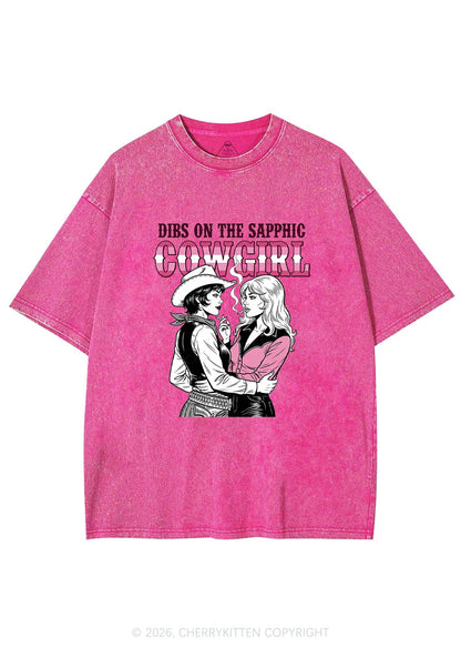 Dibs On The Sapphic Cowgirl Pride Y2K Shirts Washed Tee Cherrykitten