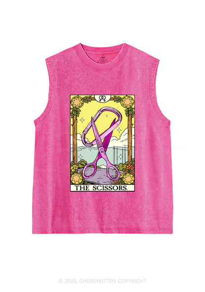 Pink Scissors Tarot Pride Y2K Washed Muscle Tank Cherrykitten