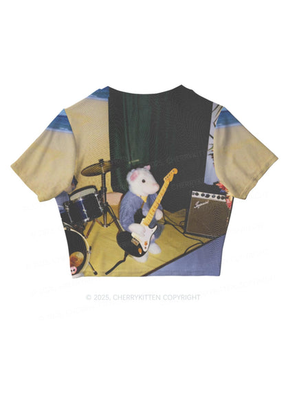Hamster Rock Band Y2K Mesh Crop Top Cherrykitten