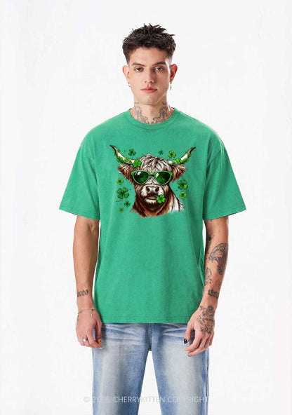 Highland Cow St Patricks Y2K Shirts Washed Tee Cherrykitten