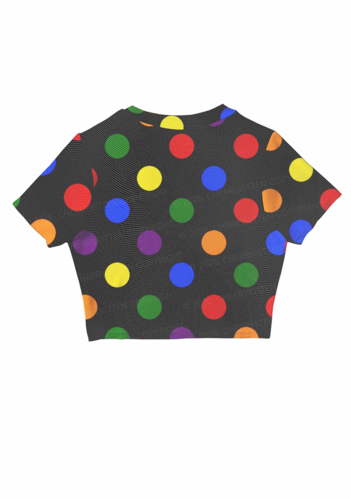 Rainbow Dots On Black Pride Y2K Mesh Crop Top Cherrykitten