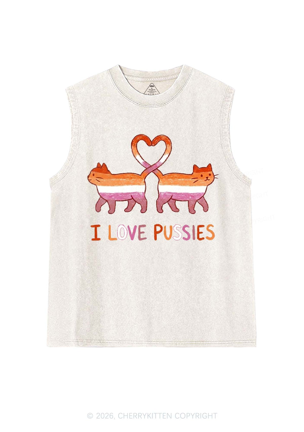 I Love Puxxies Pride Y2K Washed Muscle Tank Cherrykitten