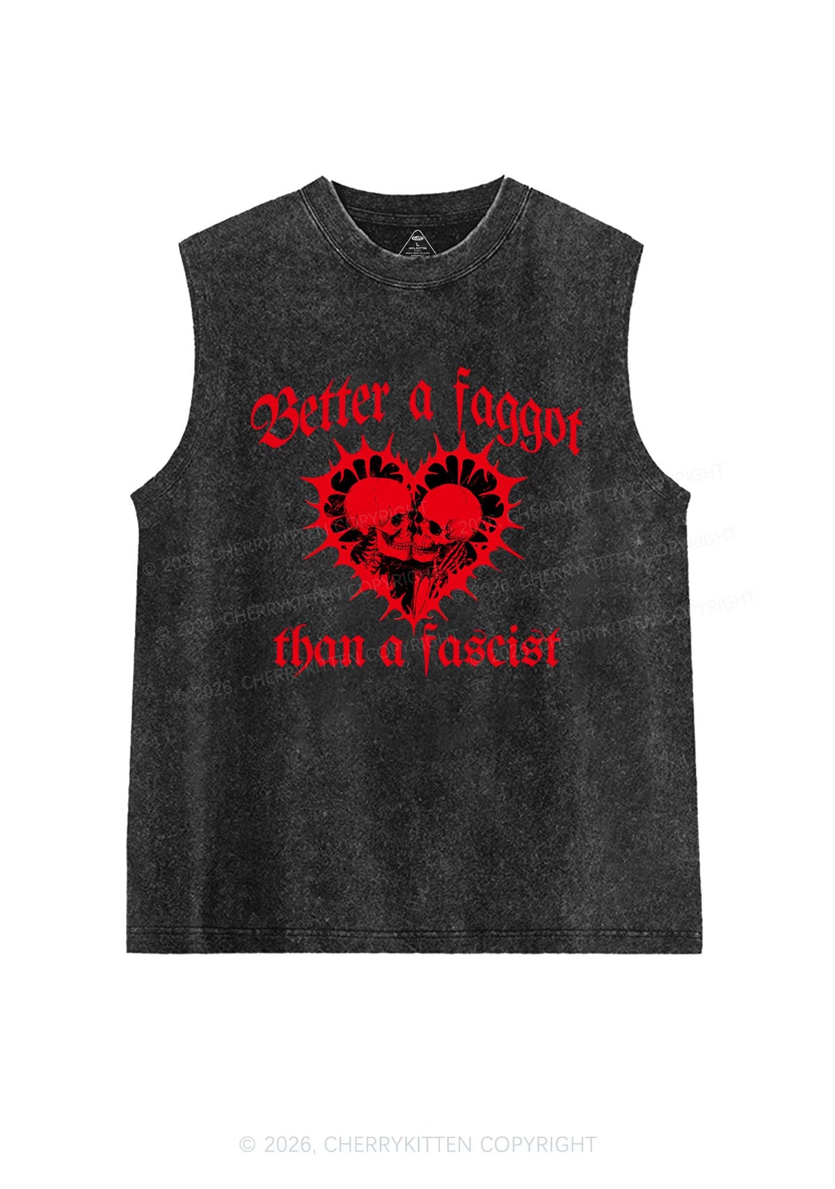Better Faggot Than Fascist Pride Y2K Washed Muscle Tank Cherrykitten