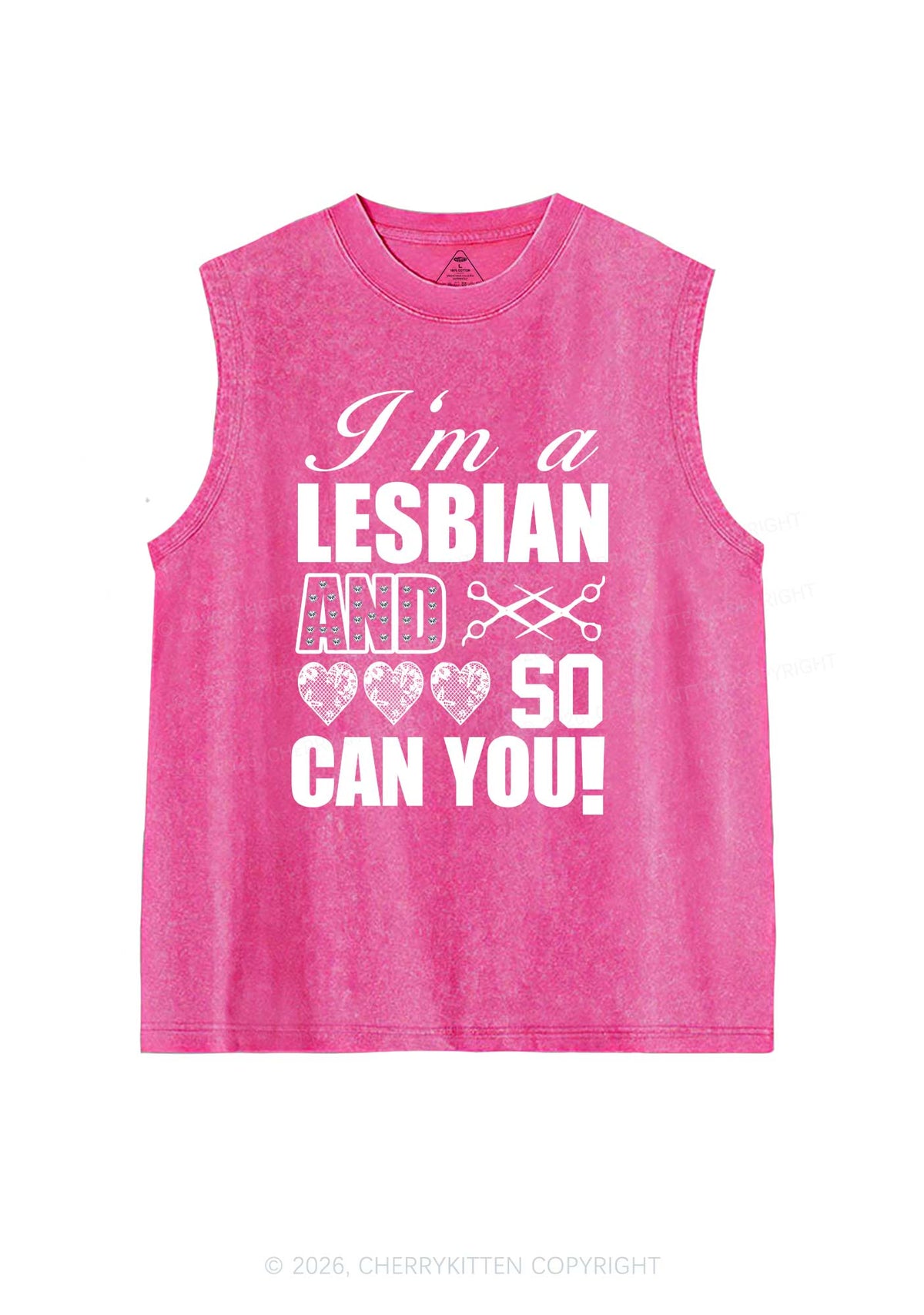 Im A Lesbian And So Can You Pride Y2K Washed Muscle Tank Cherrykitten