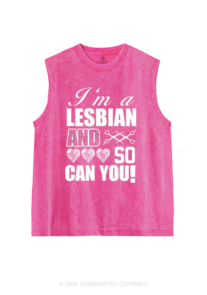 Im A Lesbian And So Can You Pride Y2K Washed Muscle Tank Cherrykitten