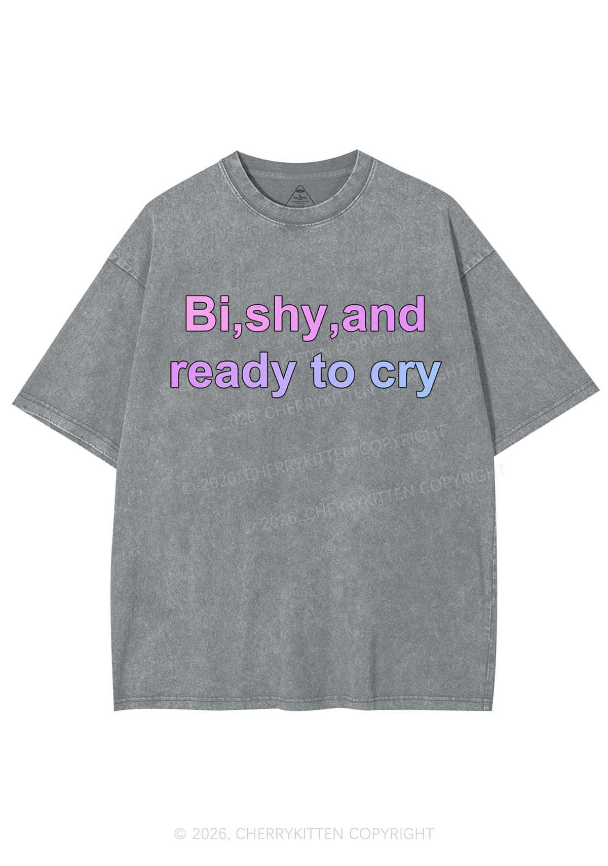 Bi Shy And Ready To Cry Pride Y2K Shirts Washed Tee Cherrykitten